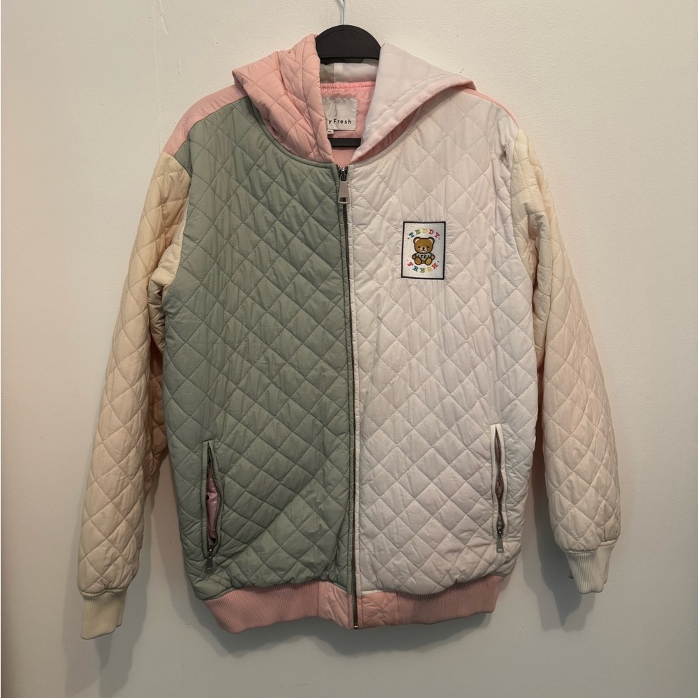 Teddy Fresh color block puff jacket